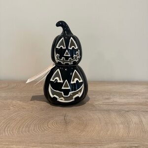 Halloween LED Lighted Black White Stacked Pumpkin Duo 12" Ceramic Decor
